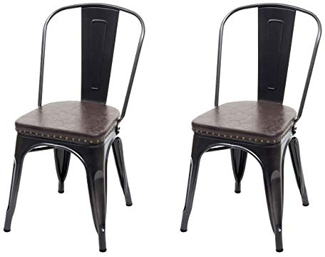 Mendler 2er-Set Esszimmerstuhl HWC-H10e, Küchenstuhl Stuhl Chesterfield Metall Kunstleder Industrial Gastronomie - schwarz-braun