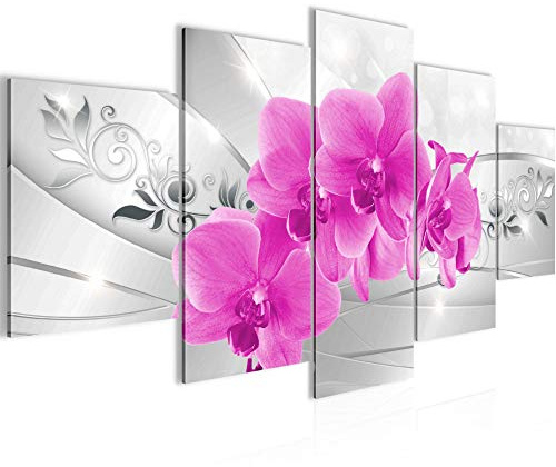 Runa Art Bild Wohnzimmer Schlafzimmer Blumen Orchidee 5 Teilig Silber Pink Wandbilder auf Vlies Leinwand 210753c
