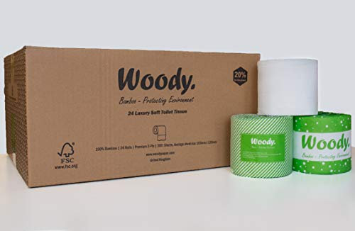 Woody ® | Bamboo Toilet Rolls Bulk Buy, 20-Count + 2 Kitchen Rolls – Eco-Friendly 3-Ply Loo Rolls, 300 Sheets Per Roll, Soft & Strong Toilet Paper (Pack of 1)