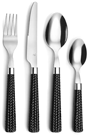 PRADEL ESSENTIEL - Ménagère 24 couverts de table pour 6 personnes - Paille - Acier inoxydable 18/0, Finition Standard - Noir