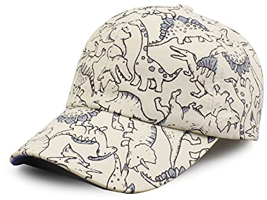 XIAOHAWANG Kinder Caps Jungen Schirmmütze mit UV Schutz Waterproof Sommer Kappe Waschbar Baby Jungen Cappy Baseball Cap 2-6Jahren (2-6Jungen, Beige Dinosaure)