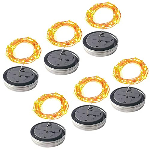 YCYBAB2J 6pcs Solar Mason Jar Lid Light 78 inch 20 LED Fairy String Lights Lids Garden Hanging Night Lights for Outdoor Patio Deck Wedding Birthday Party Decoration (Warm White Light)