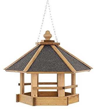 Vogel Futter Haus Futterstelle Sechseck aus Holz Vogelhaus zum Hängen