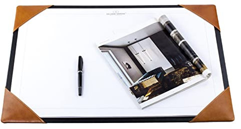 DELMON VARONE - Personalisierbare Schreibtischunterlage mit 4 Ecken aus Leder braun & DIN A2 Abreiß-Schreibblock - Rutschfeste Schreibunterlage inkl. Notizblock - Schreibtisch-Unterlage 65 x 45 cm