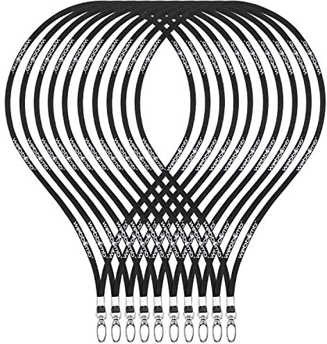 WEBBOMB 10 Stück Schlüsselband Lanyard 360° Umhängeband edel glänzend mit Karabiner für Zugangskarten Ausweishalter Büro ID Karte Fahrkartenhülle Schlüsselbänder Handy Band (schwarz mit WEBBOMB Logo)