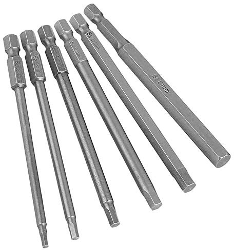 Mesee 6pcs Embouts de Tournevis Magnétiques à Tête Hexagonale Intérieure H2.5-H8 Set Bits Embout 100mm Long 6 pans en S2 Acier Kit d'Accessoires Outils Tournevis Électriques avec Tige Hex 1/4''