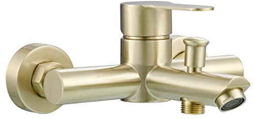 Tecmolog Mitigeur de Baignoire Monocommande en Acier Inoxydable Robinet Thermostatique Lavabo Mural pour Salle de Bain, Or Brossé, SNA516J2