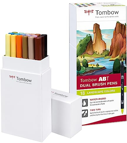 Tombow ABT Dual Brush Pen, Landschaftsfarben, 18er Set, Stifte mit zwei Spitzen, perfekt fürs Hand-Lettering und Bullet Journal, wasservermalbar [ABT-18P-6]