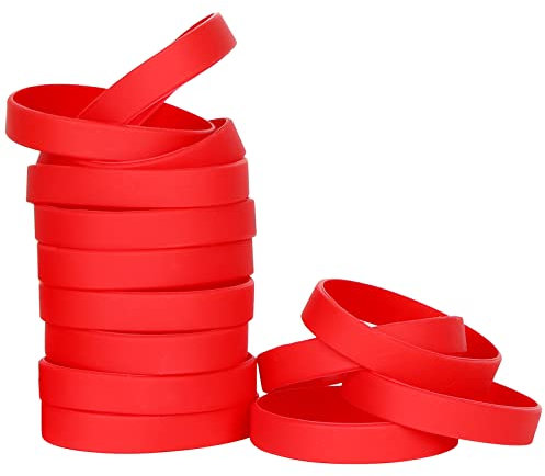 THXIY braccialetti in silicone,50 pezzi Vuoti Braccialetto universale Sportive Braccialetti di gomma rosso