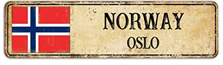 Norwegen Straßenschild Oslo Stadtschild Norwegen Flagge Schild Vintage Land Hauptstadt Stadt Souvenir für Landstraße Wanddekoration 8 x 30 cm