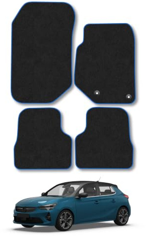 Vauxhall Corsa (2019+) Carpet Car Mats | Blue Edge Trim Tailored Fit Floor Mats Full Coverage Protection Accessories Easy Clean Anti Slip Made in the UK