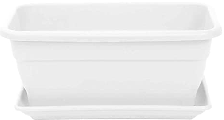 Acan Tradineur - Jardinera plástico con Plato - PLFT - Macetero, Maceta para Plantas y Flores Rectangular de plástico con Agujeros de Drenaje (40 cm - Blanco)