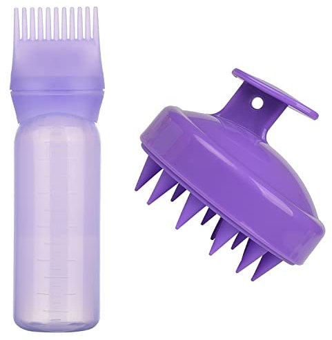 MFUOE Cepillo aplicador de peine de raíz con masajeador de cuero cabelludo, cepillo de champú, tinte para colorear el cabello y herramientas de tratamiento del cuero cabelludo (morado)