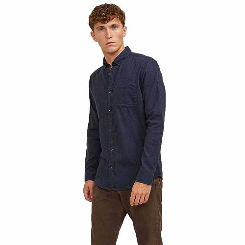 Jack & Jones Men's Jjeclassic Melange Shirt Ls Sn, Blazer Navy, M
