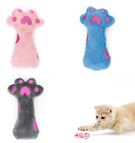 Andiker Katzenminze-Spielzeug, 3 Stück, interaktives Katzenspielzeug für Indoor-Katzen, weiches Plüsch-Kauspielzeug mit Knisterpapier zum Stressabbau, reduziert Langeweile, Zahnen (Katze)