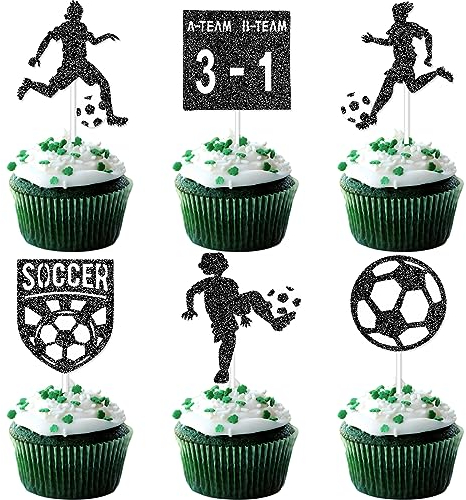 CODOMOR 24 Fußball Cupcake Topper Fußball Birthday Kuchen Deko Glitter Fußball Tortendeko Fußball Cupcake Deko Fußball Thema Birthday Party Dekoration Supplies