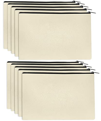 DOUSELLA 10 Stück Stoff Federmäppchen DIY Kulturbeutel Blanko Stoffbeutel mit Reißverschluss Stiftemäppchen zum Bemalen Rohling Stoff Kosmetiktasche Weiß Leinwand Reisetaschen für Arbeit Reisen