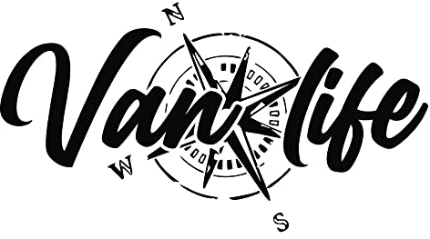 Sticker Van Life Boussole Déco - Kit stickers Van Life Camping car - Autocollant voiture moto camping car - Stickers Boussole camping car (30x16 cm, Noir)