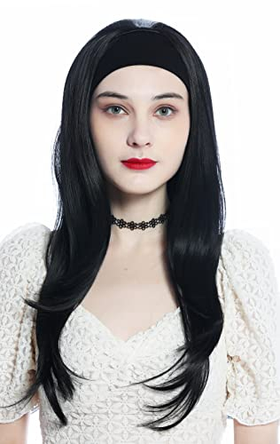 WIG ME UP - H9306-1 Perücke Haarteil Halbperücke mit Stirnband Schwarz Tiefschwarz lang glatt Haarverlängerung 65 cm