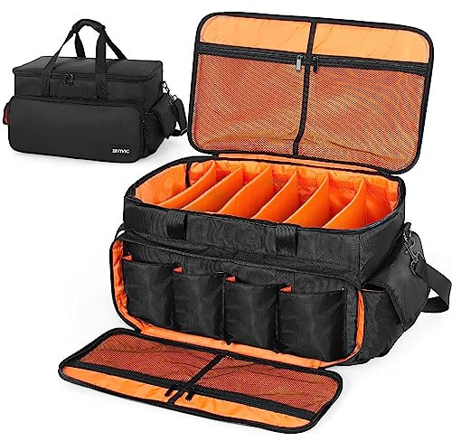 BQKOZFIN DJ Cable File Bag,1680D Nylon DJ Equipment Gig Bag with Detachable Dividers & Padded Bottom, Travel DJ Wire Bag for Professional DJ Gear, Musical Instrument & Accessories, Orange (Large)