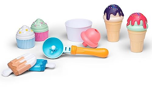 Eddy Toys Set per gelato giocattolo, 13 pezzi, intercambiabile, con paletta per gelato, colori allegri