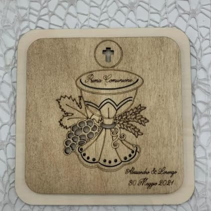 Bomboniera Sottopentola Prima Comunione Calice - Regalo Simbolico per la Prima Comunione - Bomboniera Personalizzabile in Legno di Pioppo - Misura 15cm x 15cm