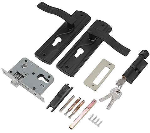 Set di serrature per ingresso con chiave per la casa, set di chiavi per serratura per maniglia della porta in acciaio al manganese universale Grande manopola solida Maniglia ispessita nera