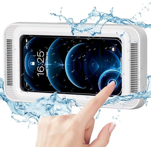 OWLKELA Support de téléphone portable de douche amélioré - Rotation à 480 degrés - Étanche - Écran tactile HD pour salle de bain/cuisine - Pour téléphones portables jusqu'à 7