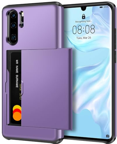 Coolden for Huawei P30 Pro Case Wallet Case Armor Shockproof Protective Case Rubber Bumper Card Holder Slot Wallet Case Cover for Huawei P30 Pro Phone Case (Grey Purple)