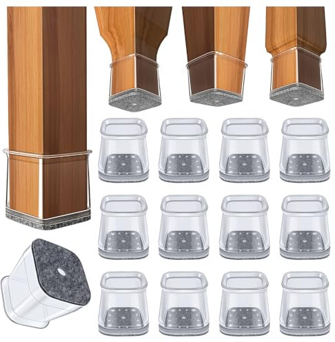 GICUNK 32Pcs Chair Leg Floor Protectors,Square Floor Protectors For Furniture Legs,Furniture Sliders Felt Bottom Silicone Chair Leg Caps For Protecting Hardwood Floors(Small Fit:20-25mm)