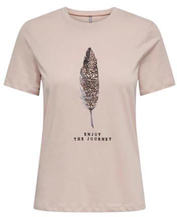 ONLY Onlkita Life Reg S/S Plume Top Box JRS T-Shirt, Rose fumé/imprimé : Enjoy, S Femmes