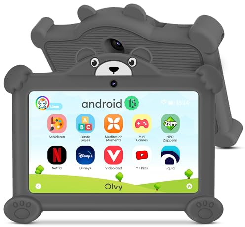 Olvy Kinder Tablet ab 3 Jahre, Tablet für Kinder, Android 13, 96GB, WiFi, GMS, Google Plays, Kindersicherung, vorinstallierte Kindersoftware, Kindgerechte Hülle Tablet