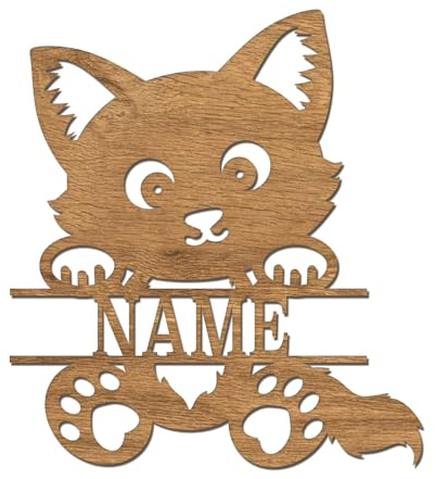 codiarts. Namensschild | Wandbild | Kinderzimmer | Kindertür | personalisierbar mit Namen | selbstklebend (Katze)