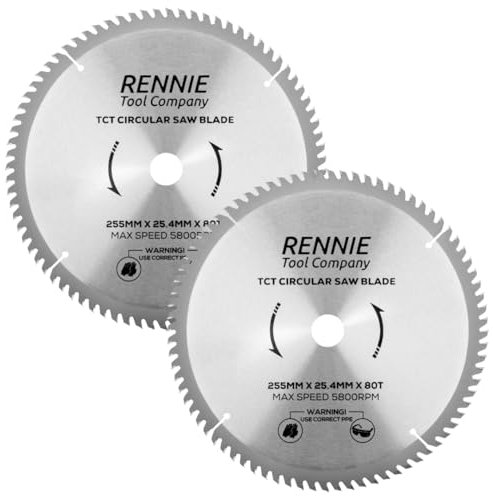 2 Pack - 255mm x 80T x 25.4mm Bore TCT Circular Wood Saw Blades Fits Evolution Saws & Evolution Rage Saws. 255mm Saw Blades 25.4mm Bore With 80 Teeth. Fine Cutting Mitre Saw Blade. 10 (10 inch)