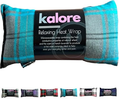 Wheat Bags Microwavable Neck and Shoulder Wrap - Relaxing Microwave Heat Pad for Comfort - Tartan Cotton Fabric with UK Wheat Bags Microwavable Unscented Compress by Kalore - Turquoise