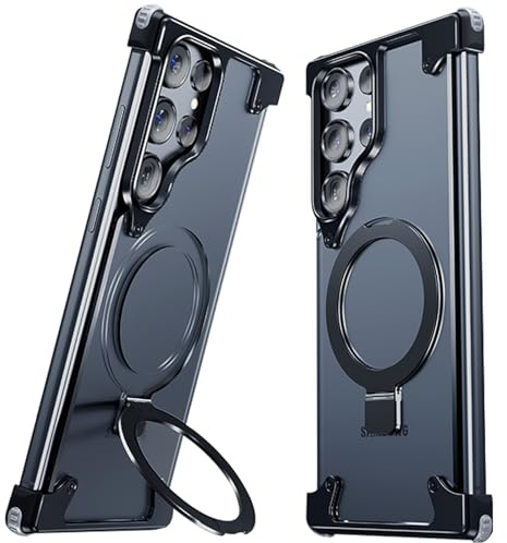Frameless Case for Samsung Galaxy S23 Ultra, [Compatible with MagSafe] with Invisible Stand, Anti-Scratch Anti-Fingerprint Aluminum Shells,Black,S23 Ultra