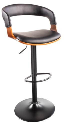 Barhocker MANHATTAN 51cm - schwarz natur - Kunstleder Walnuss | 360° drehbar, höhenverstellbar, pflegeleichter Bezug, fester Stand, 130 kg Belastbarkeit, komfortable Polsterung