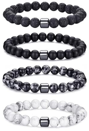 RANKEEF Perlenarmband Herren, 8 mm Perlenarmbänder Set, Stretch-Armbänder Herren, Verstellbares Schwarzes Kristall-Perlenarmband Perlen Armband Herren