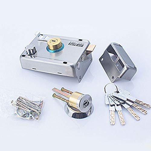 Serratura per porta esterna in acciaio inox con chiavi, a doppio cilindro, serratura antifurto per casa, ufficio, fabbrica (aperta a sinistra con lato)