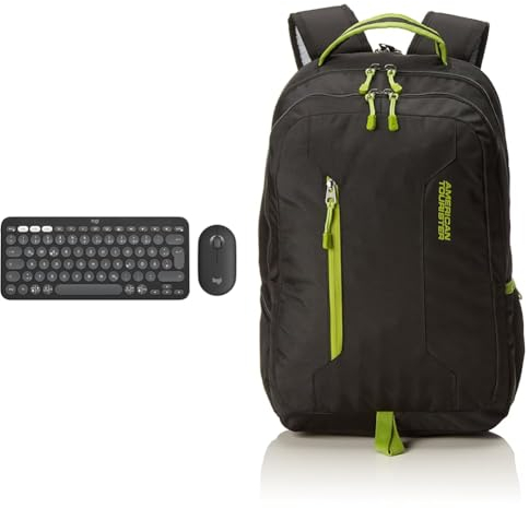 Logitech Pebble 2 Combo, kabellose Tastatur und Maus, leise und mobil, Deutsches QWERTZ-Layout, Grafit + American Tourister Urban Groove - 15,6 Zoll Laptop Rucksack