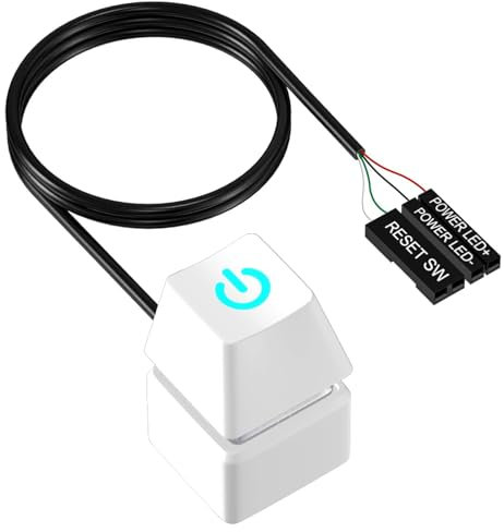 Desktop Computer Power Switch, PC Power Button, External PC Switch White with LED Light, 1.8 M Extension Cable, Replacement of Computer