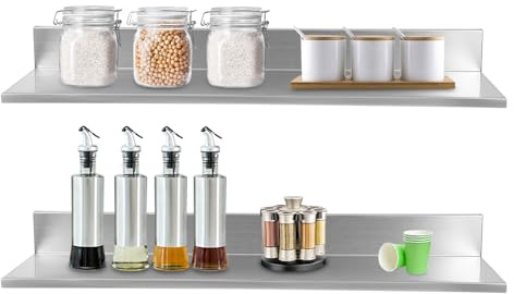 OMGGYER 2 Stück Wandregal Metall Schweberegal Küchenregal Wand Regale Für Wände Schwebendes Regal Wand Floating Shelves Für Küche, Wohnzimmer, Badezimmer, Schlafzimmer, Silber (76.2 * 21.8 * 8.5cm)