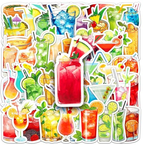 50 Pcs Cocktails Vinyl Stickers,Summer Drink Wine Graffiti Stickers,Vinyl Waterproof Sticker for Kids Teens Girls,for Phone Laptop Bottles Skateboard Computer Phone Luggage Guitar Gifts Sticker