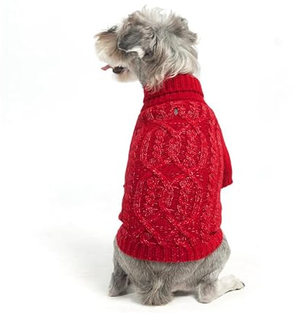 EXPAWLORER Reflektierender Hundepullover - Modische Hundekleidung Strickjacke Welpenpullover, Rollkragen Hunde Pullover für Kleine Mittelgroße Große Hunde, Rot S