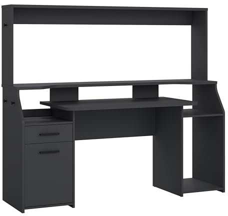 Furniture To Go | Function, Wood, Black, Gaming Desk with 1 Door + 1 Drawer