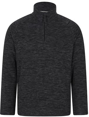 Mountain Warehouse Snowdon Mens Micro Fleece Top - Warm, Breathable, Quick Drying, Zip Collar Fleece Sweater, Soft & Smooth Pullover - For Spring Summer, Travelling, Walking Black L