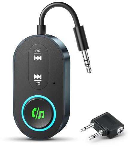 2025 Upgraded Bluetooth 5.3 Transmitter Receiver, 2-in-1 Airplane Bluetooth Adapter, Compatible with 2 AirPods or Wireless Headphones, with 3.5mm Aux Audio Jack for Home Stereo, Airplane, Car