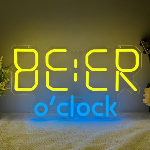 Beer O'clock Insegna Neon,Birra Neon LED Room Decor per Bar Nightclub Party Garage Man Cave Gaming Room Sala Giochi Pub,Cheers Birra Scritte LED Regalo Colorati per Uomini Donne USB Powered（15*8.7）