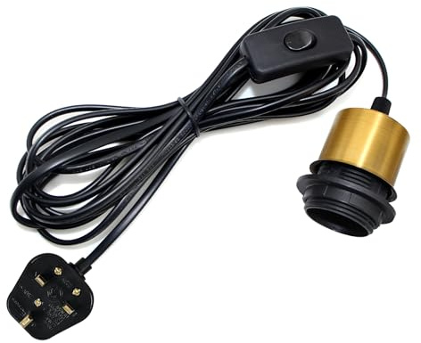 Plug in Pendant Light Cord Fitting, 5M Light Cable with Switch and Plug, E27 Lamp Holder, Plug in Ceiling Light, DIY Creative Table Lamp Fitting, Hanging Light Kit for Various Lampshade, Gold
