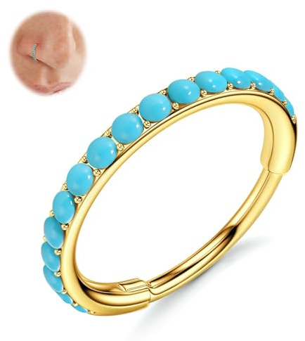 316L Chirurgenstahl 20G Nasenring Dünn Septum Daith Rook Piercing Ring | 1 Pcs Türkis Nasenpiercing Schmuck, Hoop Segment Knorpel Tragus Ohrringe Lippe für Damen, 14K Gold Plated, Silber, 6/7/8mm